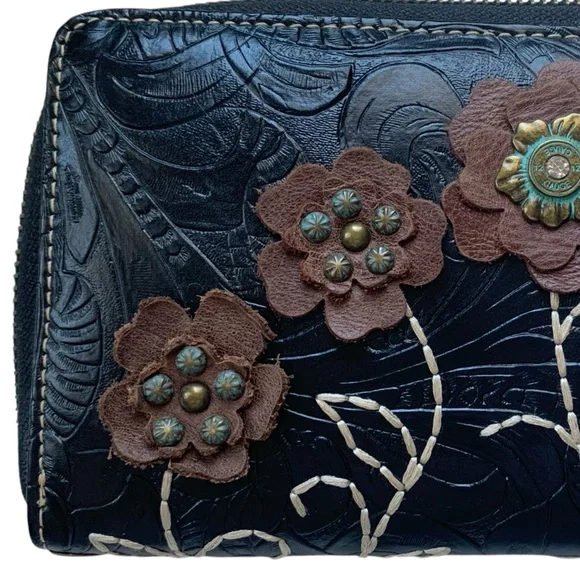 MONTANA WEST Southwestern Floral Turquoise Brown Black 3D Floral Flowers Wallet - Picture 12 of 16